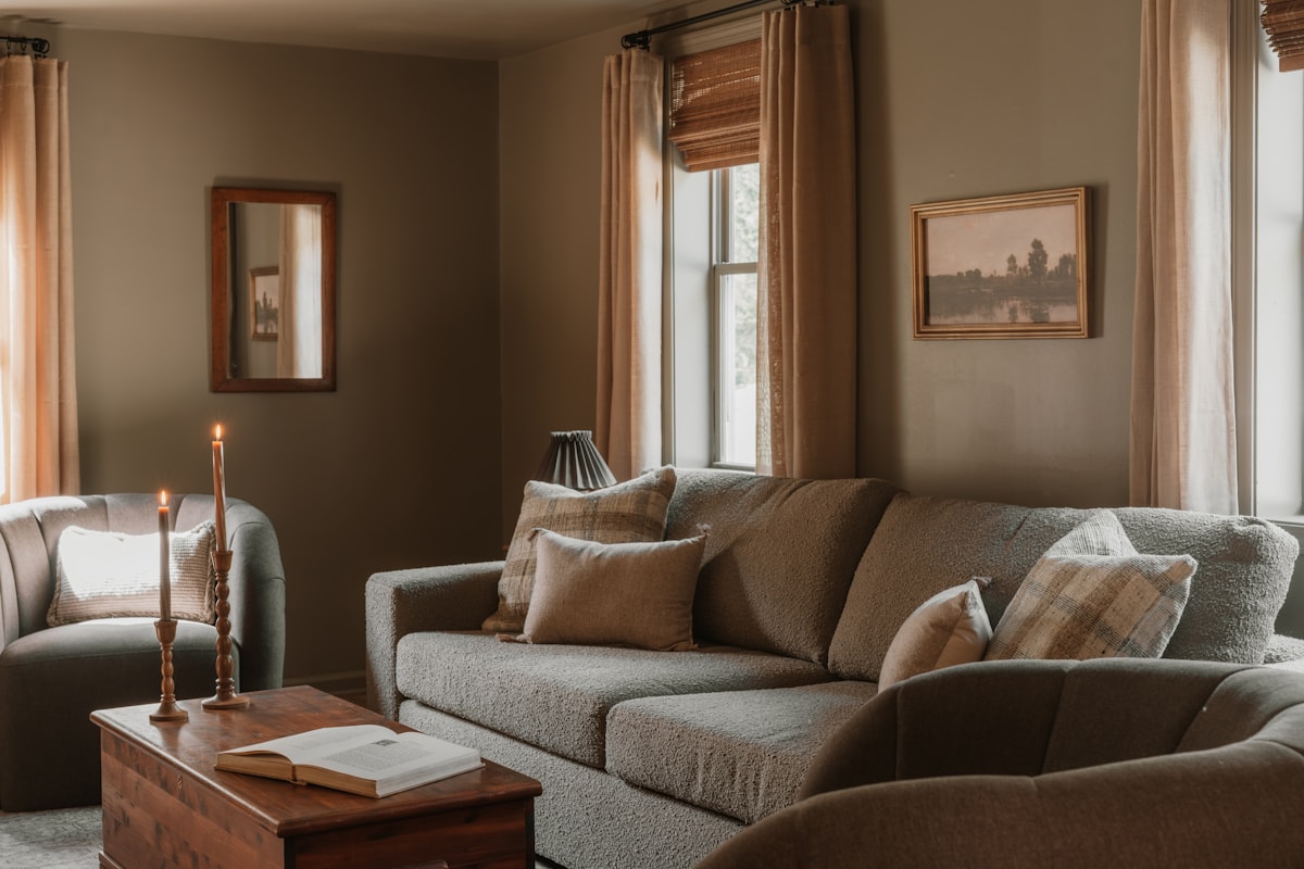 Warm living room with a framed landscape artwork