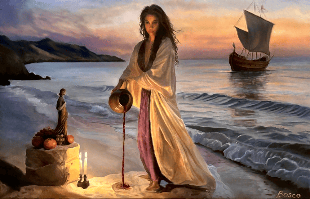 Elissa's Libation, an oil painting by Don Bosco