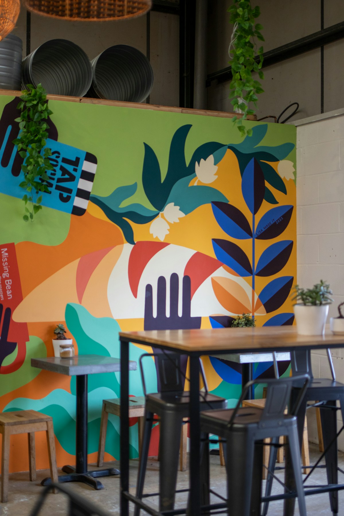 Colorful mural in a restaurant interior
